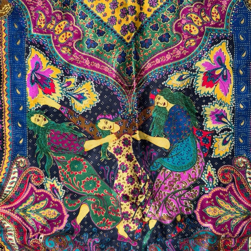 santostefano Square Scarf Made In Italy Pure Silk Colorful Paisley Rare 52”x 53”